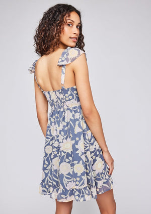 Gentle Fawn Cecilia made in Canada blue floral a-line chiffon ruffle flowy feminine mini dress Manitoba Canada