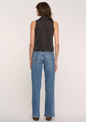 Heartloom nolita black satin workwear elevated polished relaxed fit sleeveless blouse with v-neckline Manitoba Canada