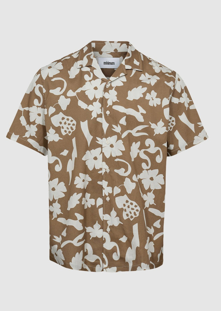 Minimum fashion mens jole 3030 short sleeved button down collared floral print petrified oak tan shirt Manitoba Canada