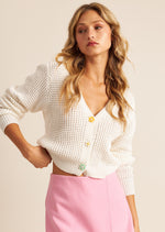John + Jenn Ollie Cardigan dove off white contrast daisy buttons cotton waffle knit cropped Manitoba Canada