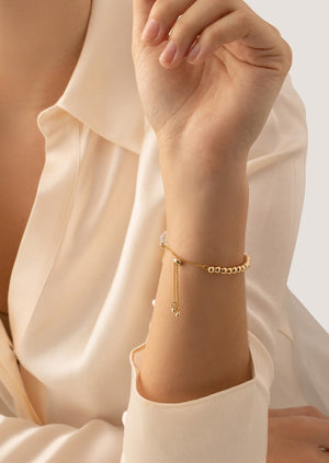 Jenny Bird pia delicate curb chain gold and clear sphere beaded adjustable bracelet Manitoba Canada