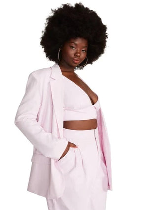 
            
                Load image into Gallery viewer, lightweight summer tulle light pink blazer jacket Steve Madden oversized boyfriend fit pockets Manitoba Canada 
            
        