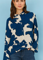 Vigdis, Soya Concept, Winnipeg, Manitoba, Canada, Canadian, Blue Floral, Large Floral Blouse, Button Down, Structured Top