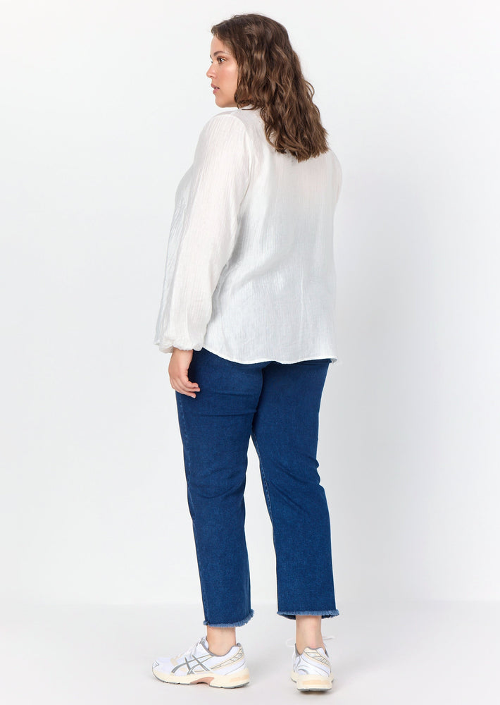 
            
                Load image into Gallery viewer, Wasabi Concept off white long sleeve textured plus size blouse Manitoba Canada
            
        