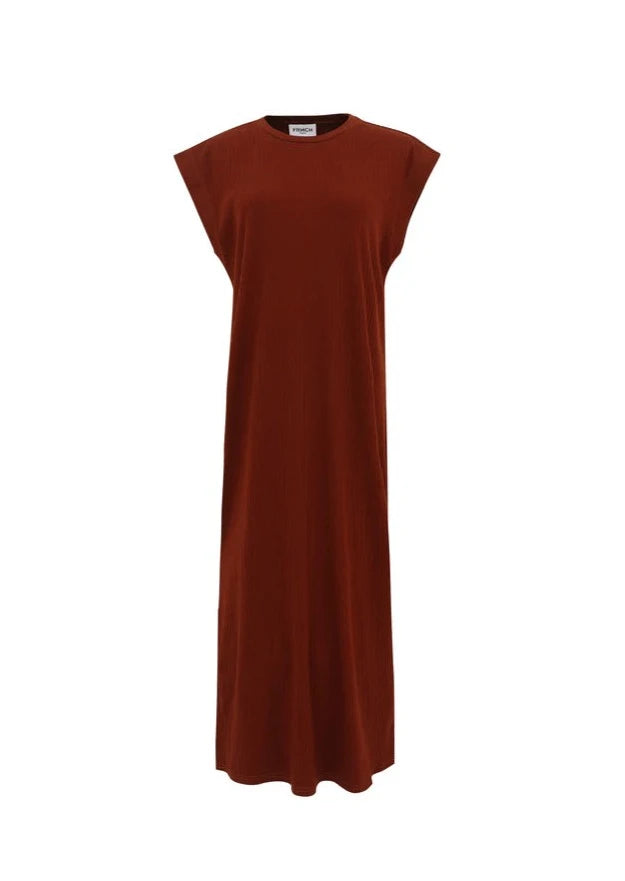 Midi Dress, Rust Color, Cap Sleeve, Red Brown, Ribbed Fabric, Fabric Blend Dress, Winnipeg, Manitoba
