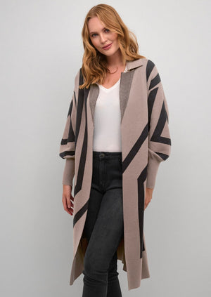 Geometric Lines Cardigan Brown Black Collared Long Sleeve Duster Winnipeg Manitoba