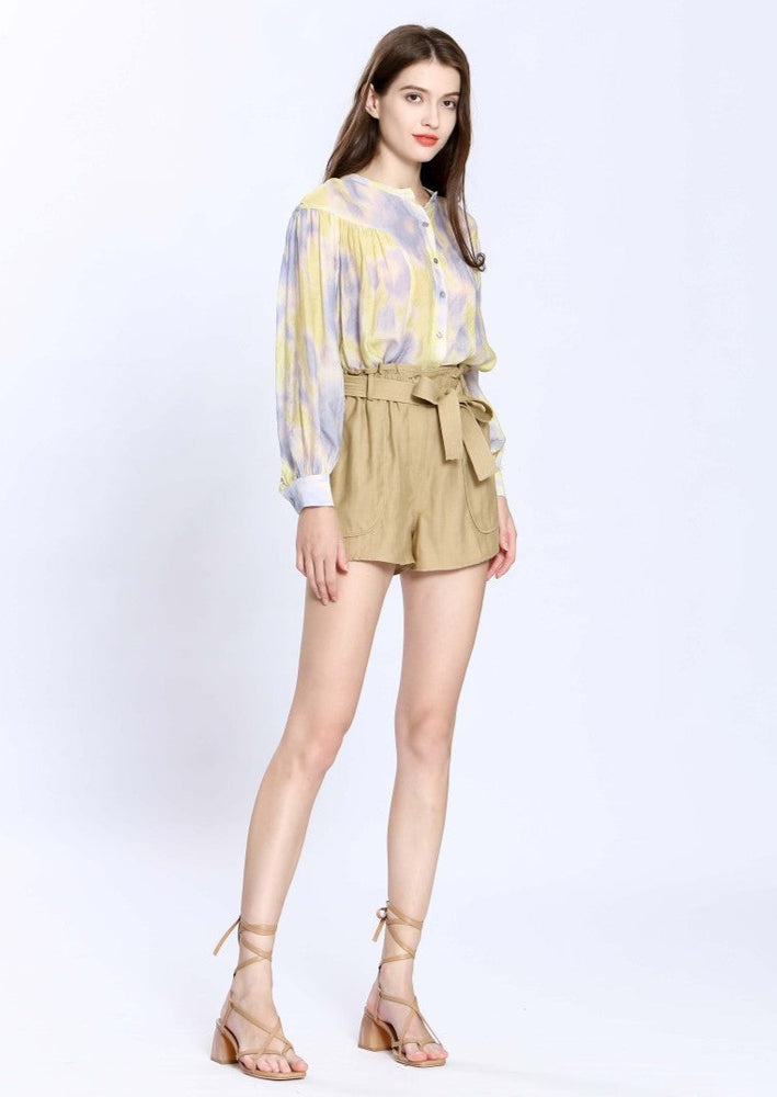 Yellow, Purple, Long Sleeve, Pleated, Flowy, Water Color, Winnipeg, Manitoba, Button Down