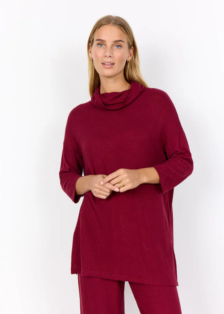 Cowl neck, mock neck sweater, blouse, top, half sleeve, Soya Concept, Wine Red, Burgandy, Lightweight Sweater, Winnipeg, Manitoba, Canada
