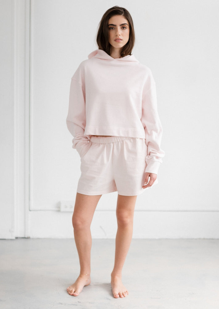 Brunette The Label cropped classic light pink bellini hooded sweatshirt cotton french terry Manitoba Canada