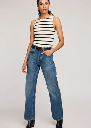 Soft tank, rayon blend, stripe, boatneck, tank, double lined, cropped, Winnipeg, Manitoba, Canada, Gentle Fawn, Cream and Black