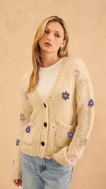 Chunky Knit, Cardigan, Sweater, Floral Patter, Daisy, Purple, Pink, Cream, Soft, Cozy, Button Down, Winnipeg, Manitoba, Fall Fashion, John & Jenn