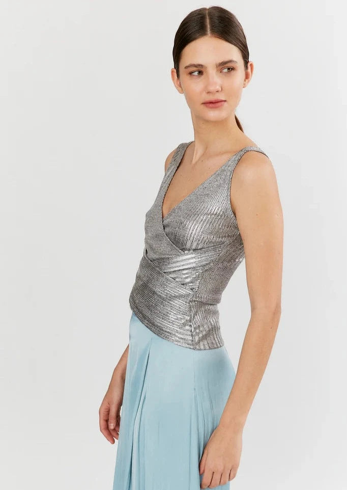 Silver Summer Tank, Blouse, Stretch Top, Fancy, Date Night, Outfit, Crossover, Stretch Foil, Winnipeg, Manitoba