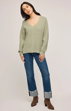 V-Neck, Knit Sweater, Side Slits, Front Seam, Super Soft, Oversized, Mint Green, Gentle Fawn, Winnipeg, Manitoba, Canada