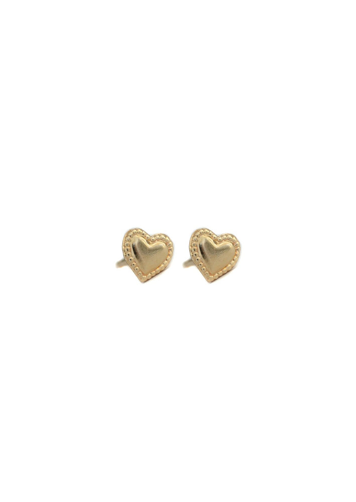 Lisbeth louvre 14k gold filled dainty bordered heart stud earrings hypoallergenic Manitoba Canada