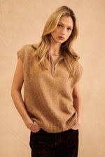 John + Jenn michael 1/4 zip sweater vest camel brown layering sleeveless sweater Manitoba Canada