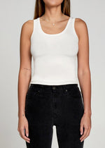 Canadian brand quality basic scoop neck baby rib white tank top wardrobe essential Manitoba Canada