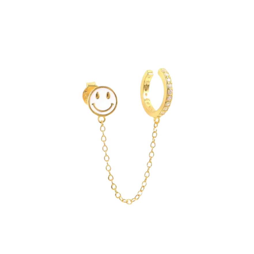 
            
                Load image into Gallery viewer, Livie Jewelry smiley ear cuff earring white enamel gold plating Manitoba Canada
            
        