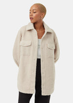 Sherpa, snap button, button down, fuzzy, lightweight jacket, cream, soft, 10 Tree, Ten Tree, TenTree, Winnipeg, Manitoba, Canada