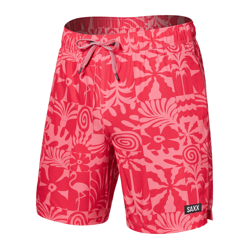 Saxx underwear oh buoy 7" east coast hibiscus printed swim shorts with liner and ball park pouch elastic waist Manitoba Canada