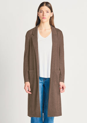 Dex Clothing long open notch collar heather brown knit blazer cardigan jacket 2229002 Manitoba Canada