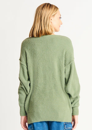 Dex Clothing 2227024 basic layering sweater sage green with exposed seams soft light weight everyday officewear fall essential Manitoba Canada