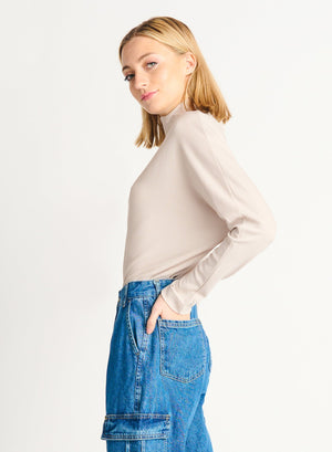 Dex Clothing 2224033 ribbed dolman long sleeve mock neck dressy casual everyday officewear essential capsule wardrobe knit top ecru beige Manitoba Canada