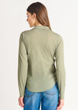 
            
                Load image into Gallery viewer, Dex Clothing 2224029 essential fall sheer knit collared everday casual dressed up officewear stylish light sage green collared shirt with buttons Manitoba Canada 
            
        