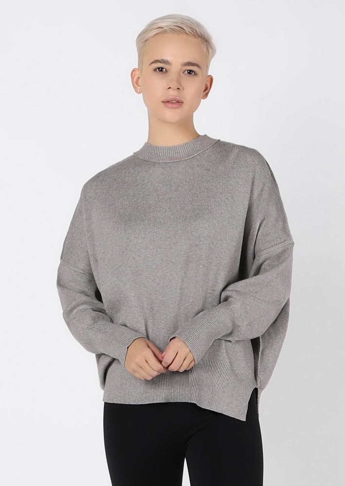 Womens basic relaxed fit crew neck rib knit sweater heather grey Manitoba Canada