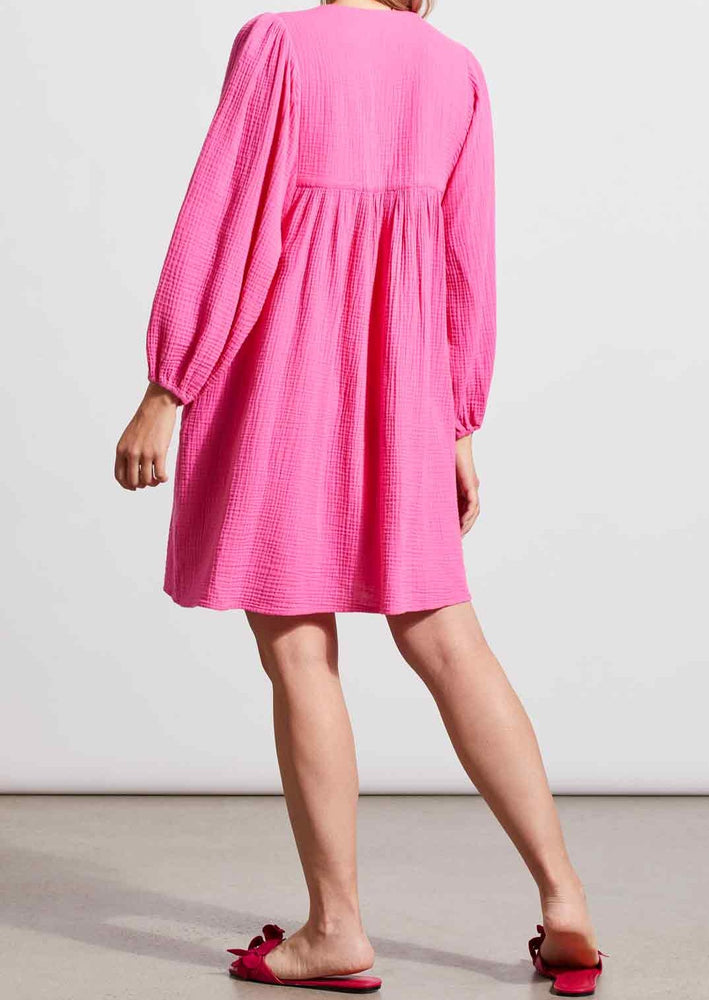 Gauzy cotton bright pink knee length empire waistline dress with v-neckline relaxed fit casual Manitoba Canada