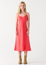 Linen Dress, Thin Strap, Cherry, Coral, Orange, Pink, Midi Dress, Winnipeg, Manitoba 