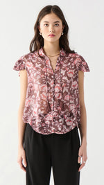 Blouse, Tie neck, Flutter Cap Sleeve, Floral Print, Button Down, Airy, Light, Round Hem, Winnipeg, Manitoba, Boutique