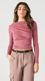 Draped, High Neck, Sheen Blouse, Dusty Rose, Long  Sleeve, Winnipeg, Manitoba