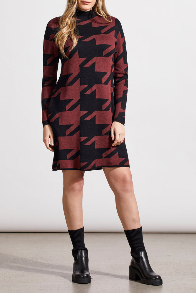 Sweater Dress, Houndstooth, Jacquard, Long Sleeve, Wool, Winnipeg, Manitoba, Brown, Rum, Tribal 