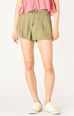 Tencel Pull On Shorts, Pockets, Drawstring, Washed Olive Color, Green, Dex Clothing, Super Soft, Drapey, Winnipeg, Manitoba, Canada