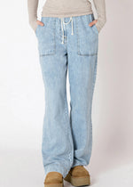 Soft, Denim, Elastic Waist, Drawstring, Wide, Baggy, Jeans, Dex Clothing, Mid Wash Blue, Pockets, Winnipeg, Manitoba, Canada, Boutique