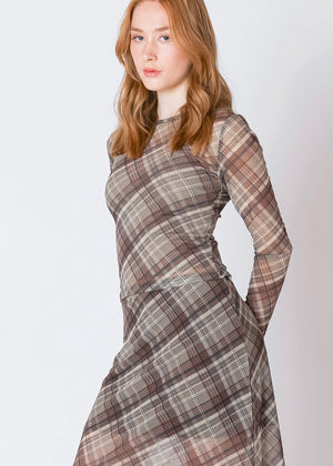 Plaid Mesh Long Sleeve