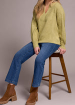 V Neck Notched Sweater, Lime Green, Light Weight, Knitted, Long Sleeve, Tribal Clothing, Winnipeg, Manitoba, Canada