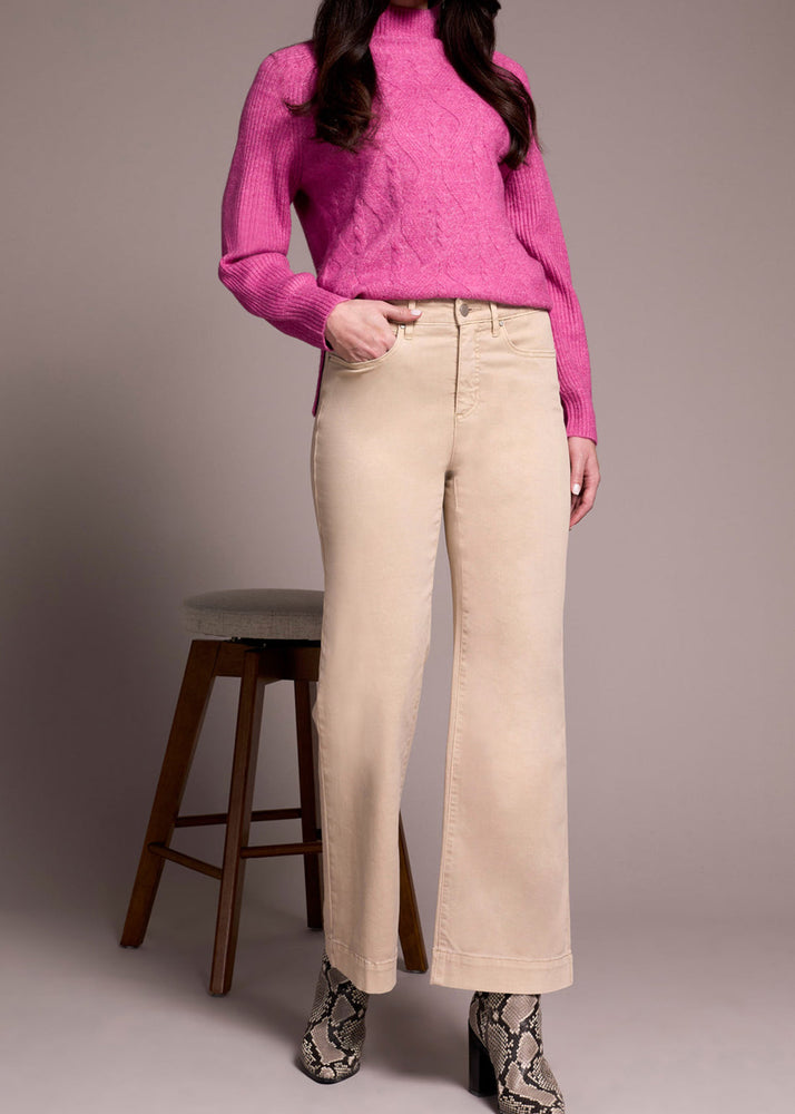 Nuetral, high rise, zipper fly, stretch pant, comfort fit pant, slight crop, ankle flare, kick flare, wide leg, Tribal Clothing, Winnipeg, Manitoba, Canada, staple wardrobe, capsule wardrobe, seasonal items
