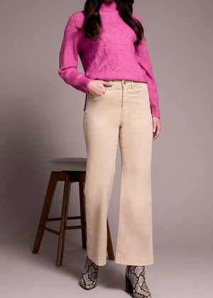 Nuetral, high rise, zipper fly, stretch pant, comfort fit pant, slight crop, ankle flare, kick flare, wide leg, Tribal Clothing, Winnipeg, Manitoba, Canada, staple wardrobe, capsule wardrobe, seasonal items