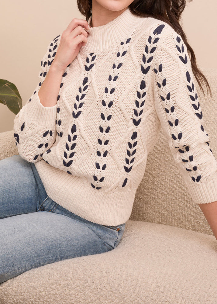 3/4 Length Sleeve Cable Crew Neck