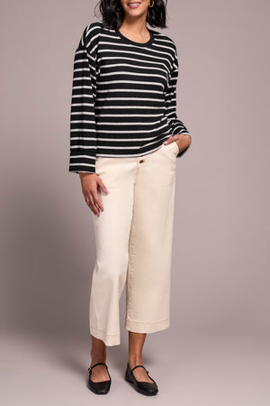 Soft Stripe Crew Sweater w/Cuff