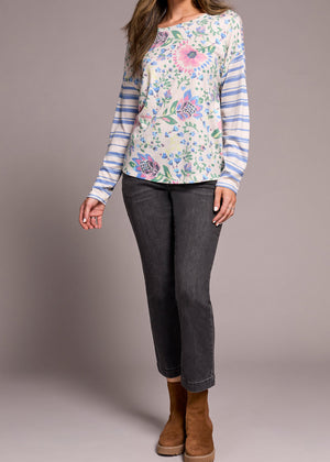 Combo Print, Floral, Stripe Sleeve, Soft Long Sleeve, Tribal Clothing, Canada, Winnipeg, Manitoba, Canada
