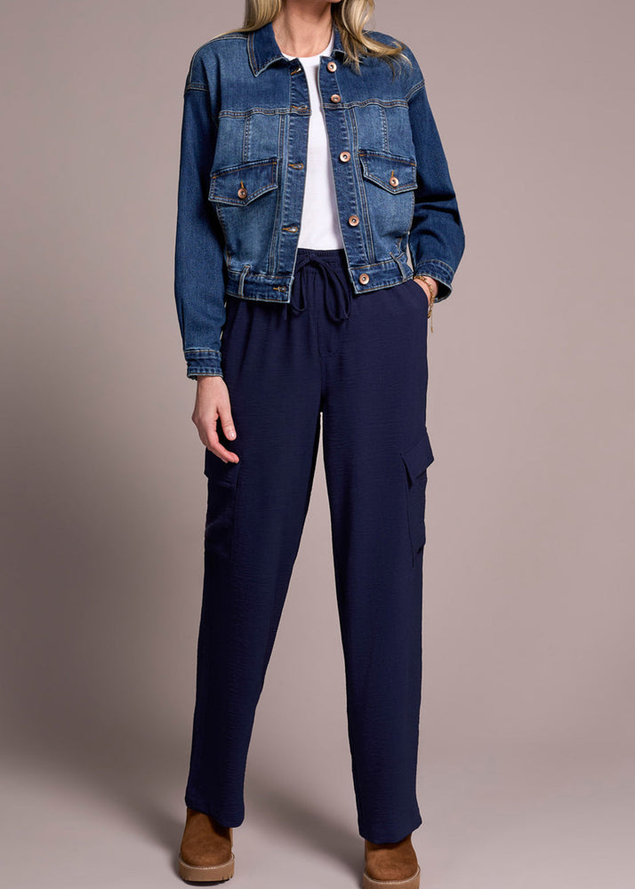 Cropped Jean Jacket, Dark Blue, Tribal Clothing, Winnipeg, Manitoba, Canada