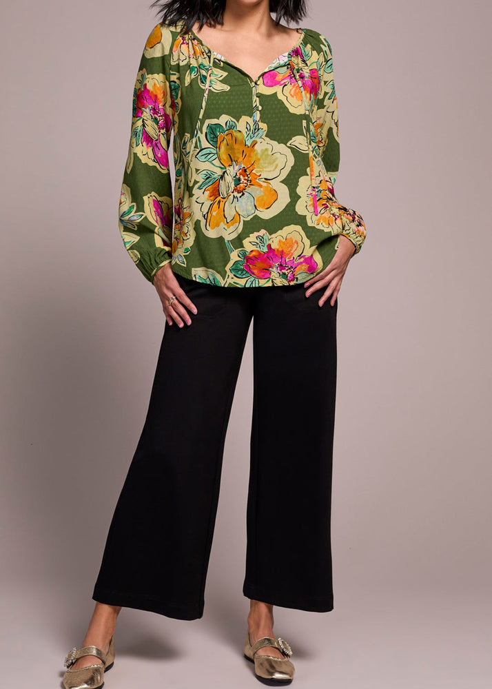 Floral Blouse, Pouf Sleeve, Long Sleeve, V-Neck, Ties, Tribal Clothing, Winnipeg, Manitoba, Canada