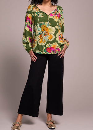 Floral Blouse, Pouf Sleeve, Long Sleeve, V-Neck, Ties, Tribal Clothing, Winnipeg, Manitoba, Canada