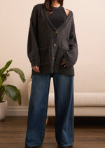 Oversized, Button down, Fuzzy Cardigan, Heathered Black, Winnipeg, Manitoba, Canada, Tribal Clothing