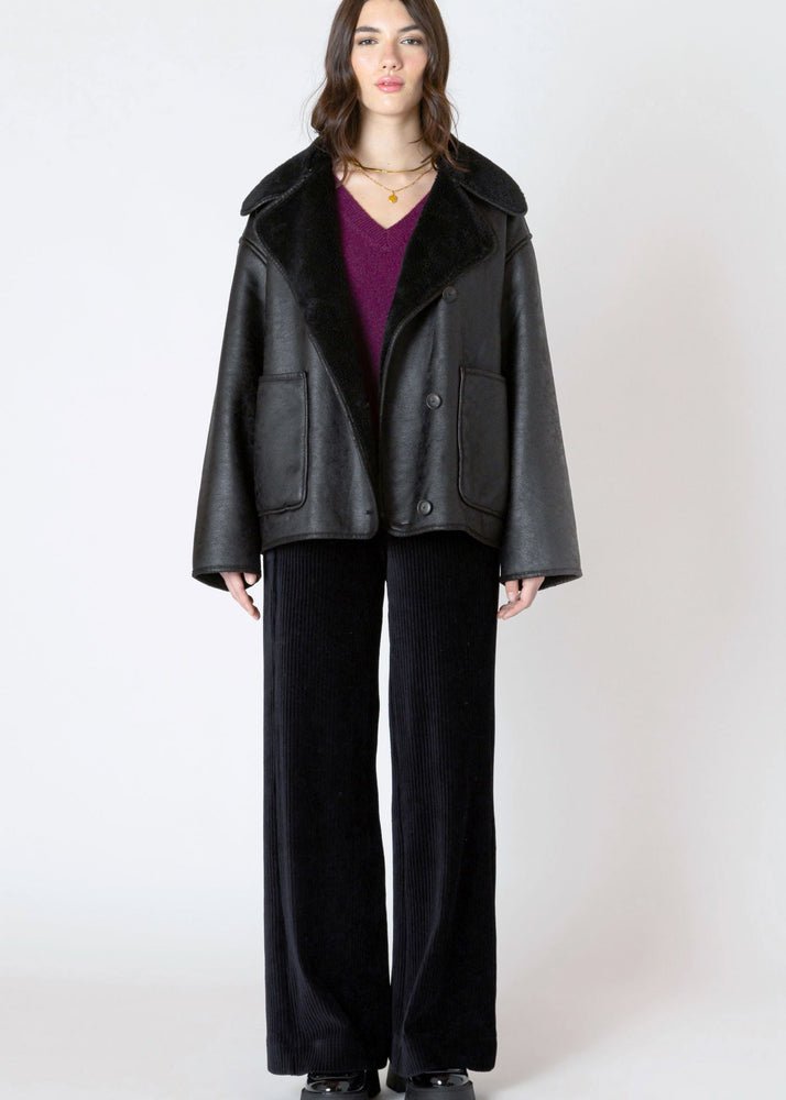 Oversized, black, suede, jacket, faux, Dex Clothing, Winnipeg, Manitoba, Canada, Open Collar