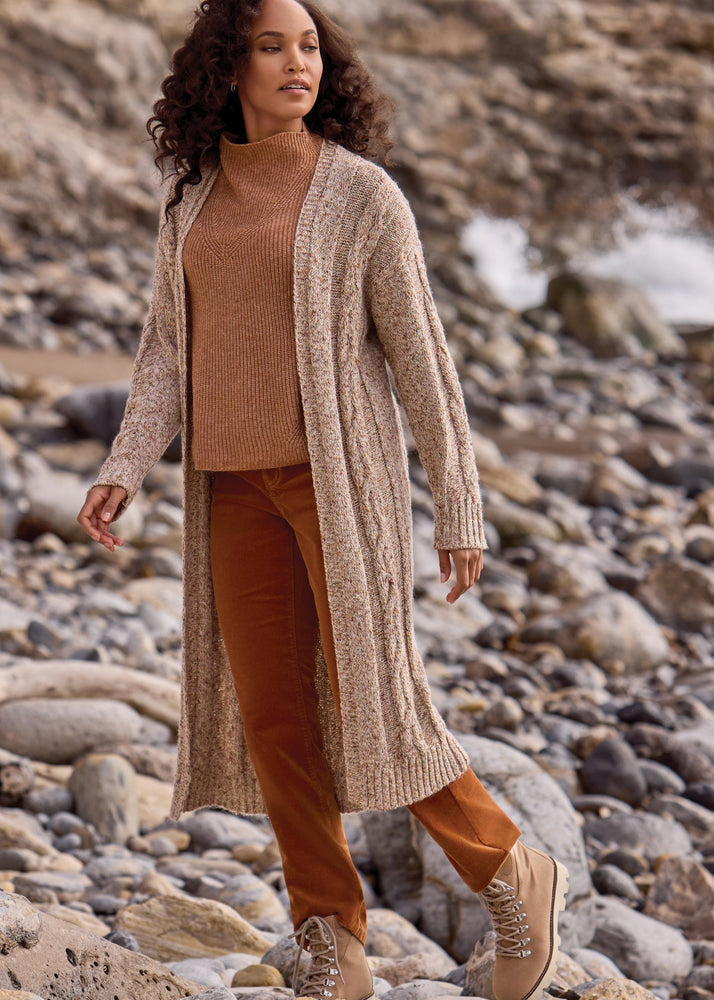 Long cardigan,  waterfall cardi, Sweater, cable knit cardigan, Winnipeg, Manitoba, Canada, Tribal Fashion