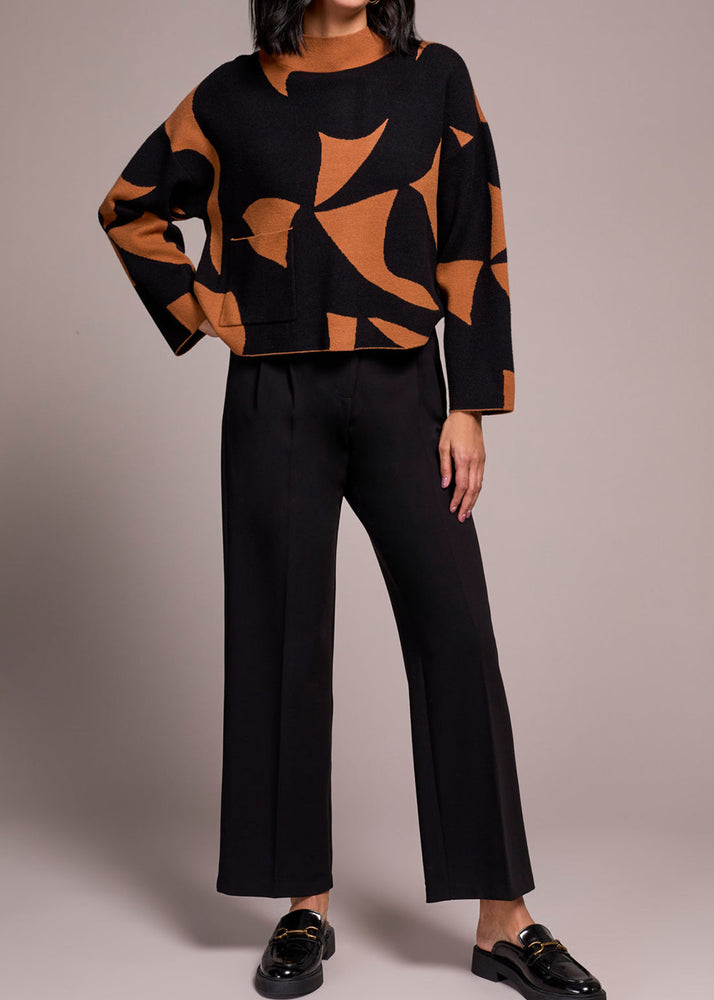 Abstract Pattern, Design, Cropped Sweater, Pocket, Crew Neck, Orange, Black, Tribal Fashion, Winnipeg, Manitoba, Canada