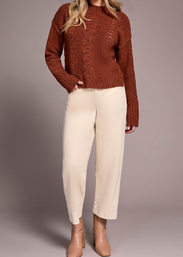 Cable knit Sweater, cropped, burnt orange, Tribal Fashion, Fall Sweater, Crew Neck, Winnipeg, Manitoba, Canada